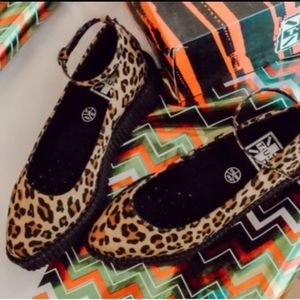 T.U.K Leopard Pointed Ballet Ankle Strap Creeper
